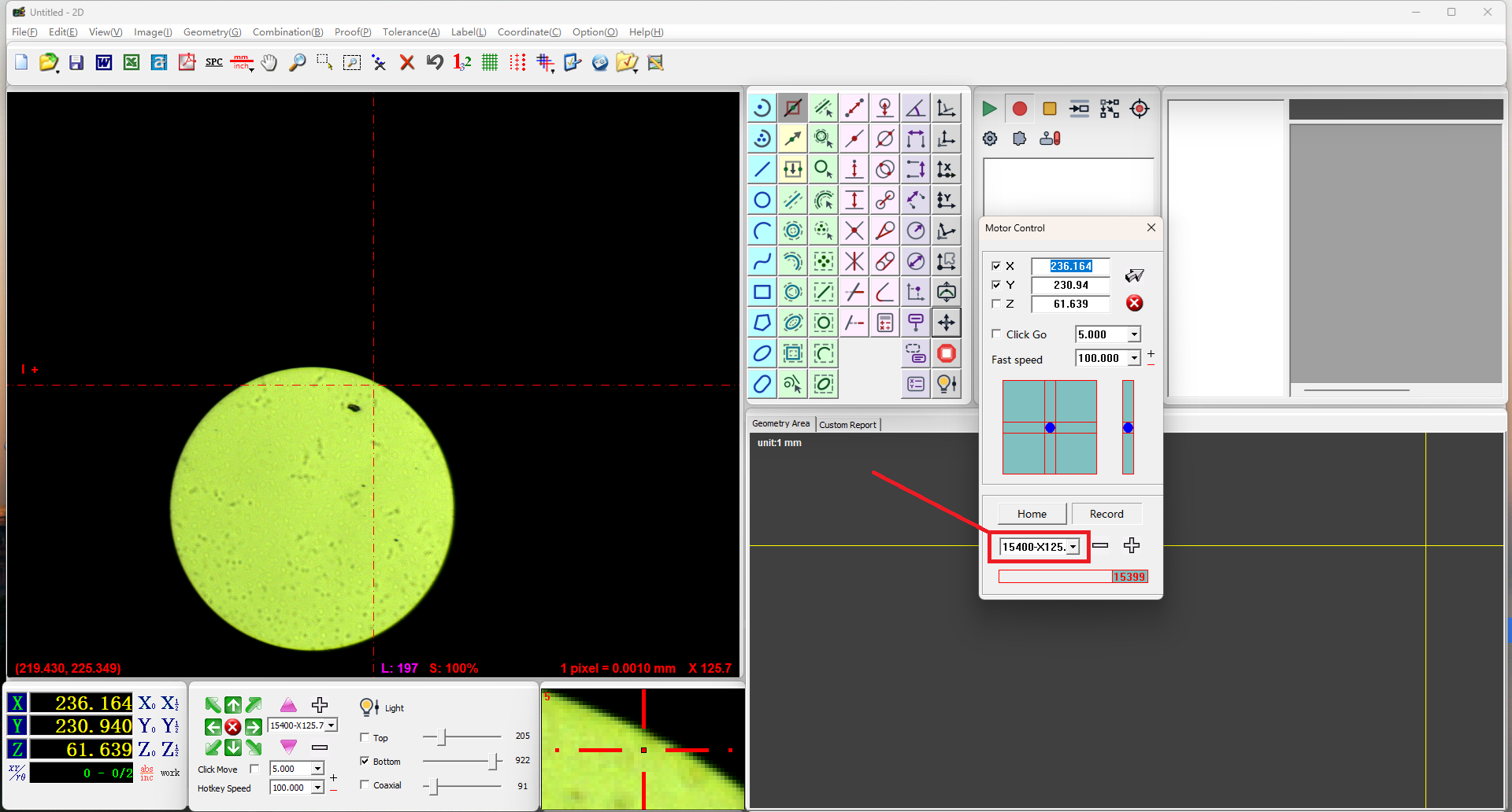 Easson2D three-circle calibration at max magnification