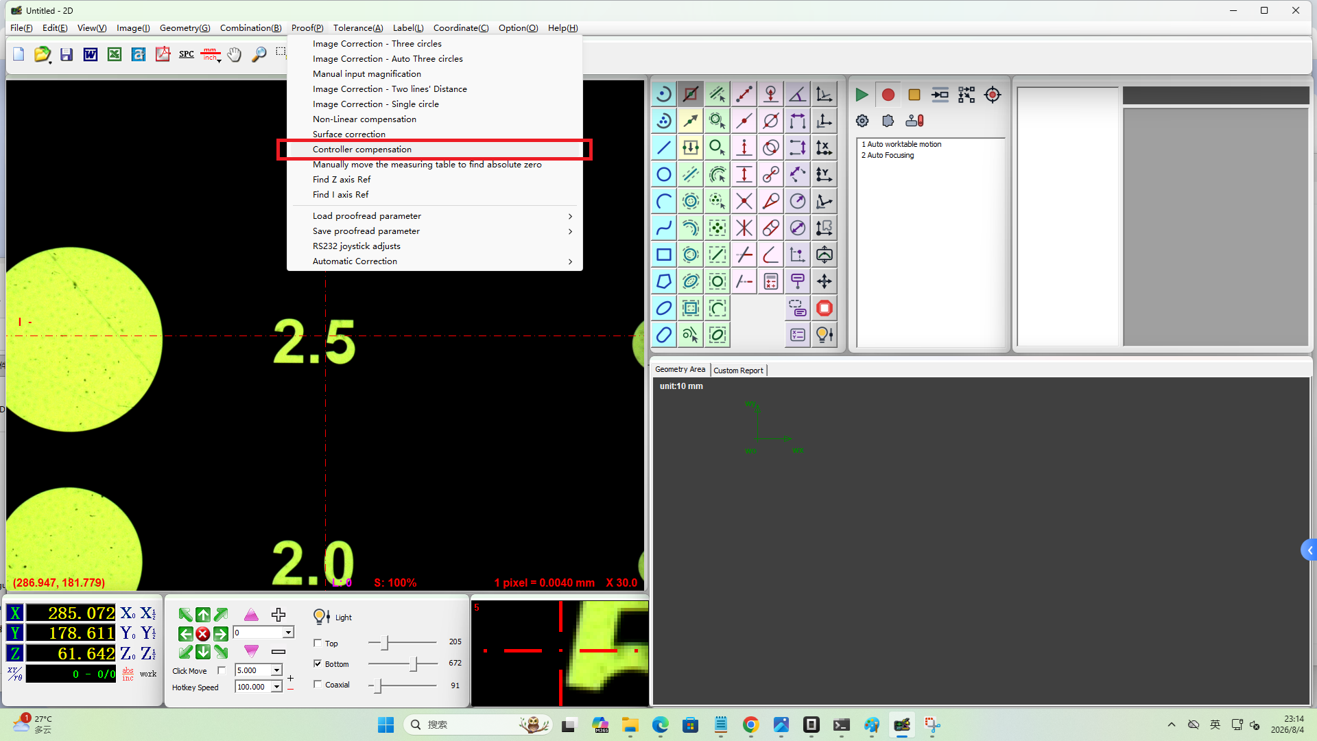 Easson2D linear compensation settings