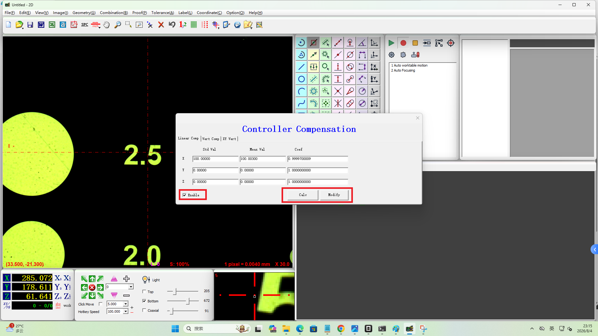 Easson2D enable linear compensation