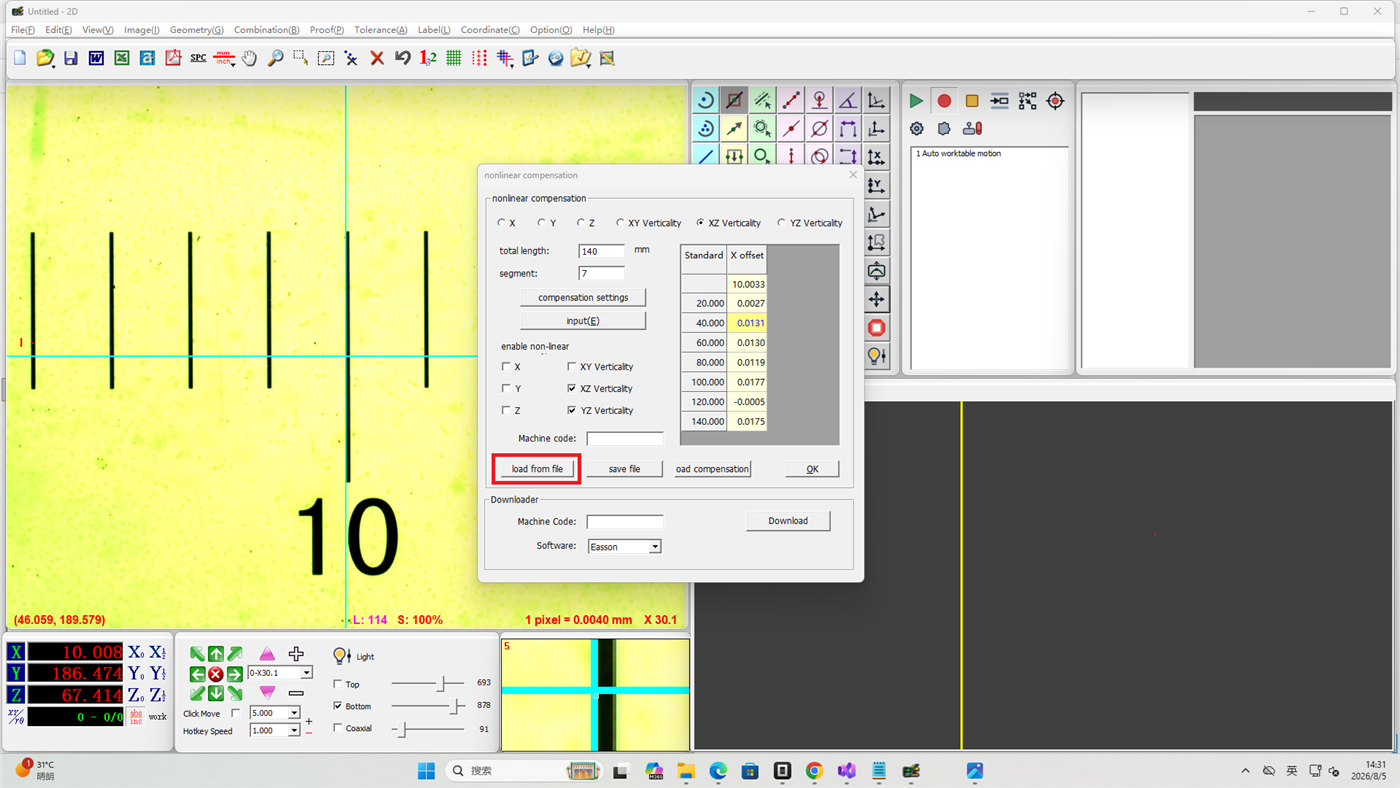 Easson2D load perpendicularity compensation file