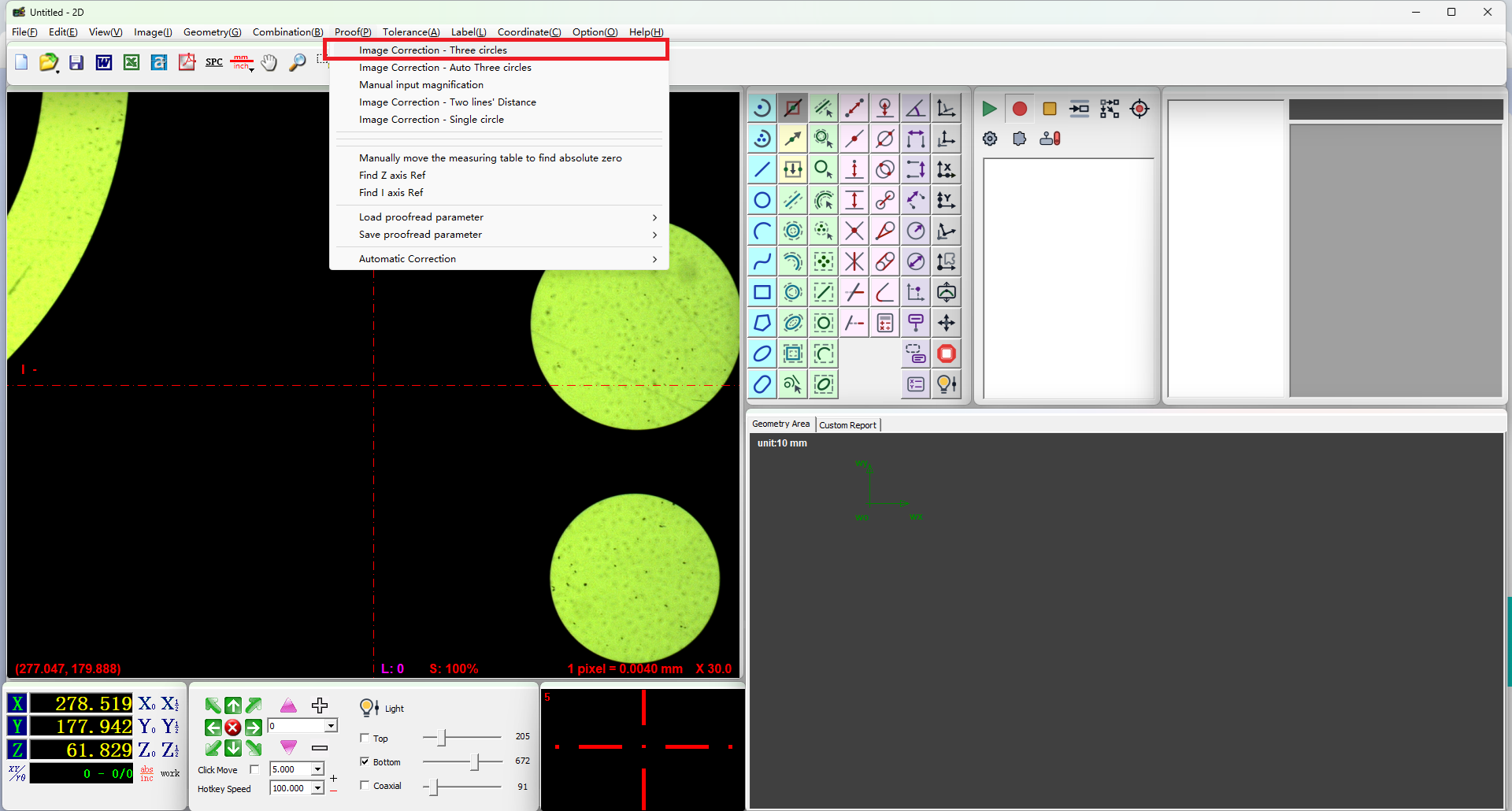 Easson2D enter three-circle calibration